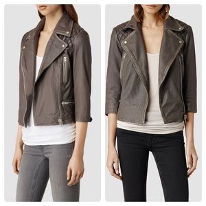 Allsaints leather jacket Sz 4, Gray, 3/4 sleeve